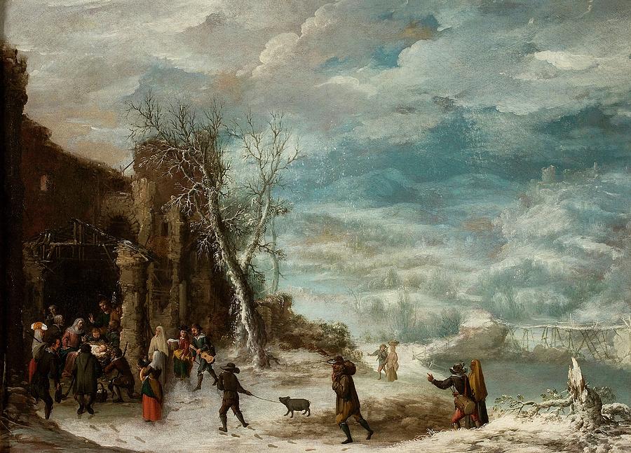 Paisaje de invierno con la Adoracion de los pastores, 1630-1650, Spanish ... Painting by Francisco Collantes -1599-1656-