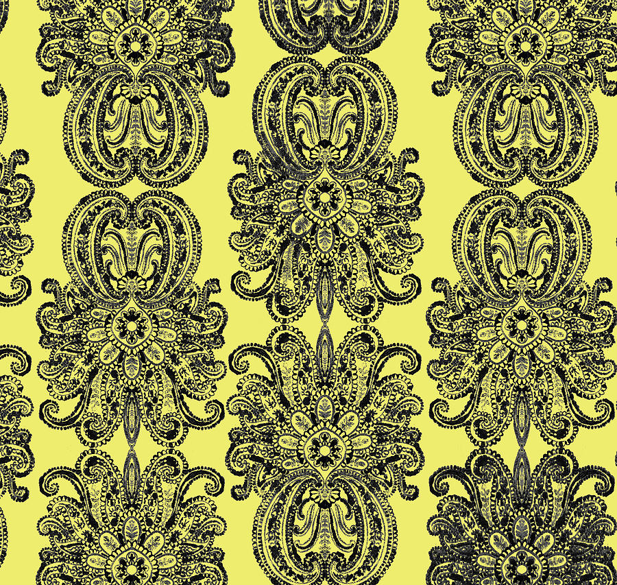 Pattern Painting - Paisley Scarf Yellow N Black by Andrea Strongwater