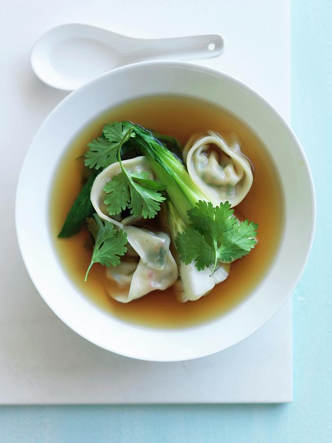 Pak-choi Broth With Vegetable Dumplings Photograph by Chris Court Photography