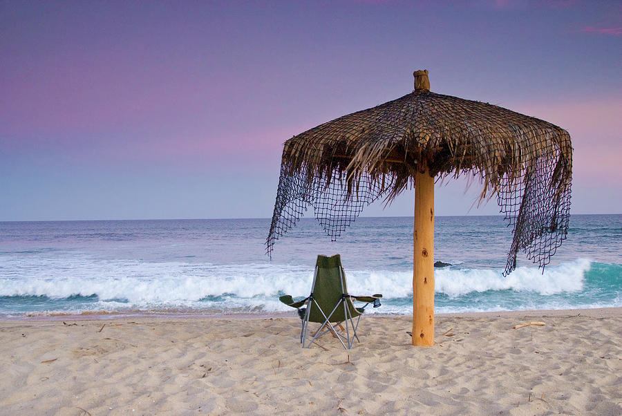 Palapa On Beach After Sunset Near