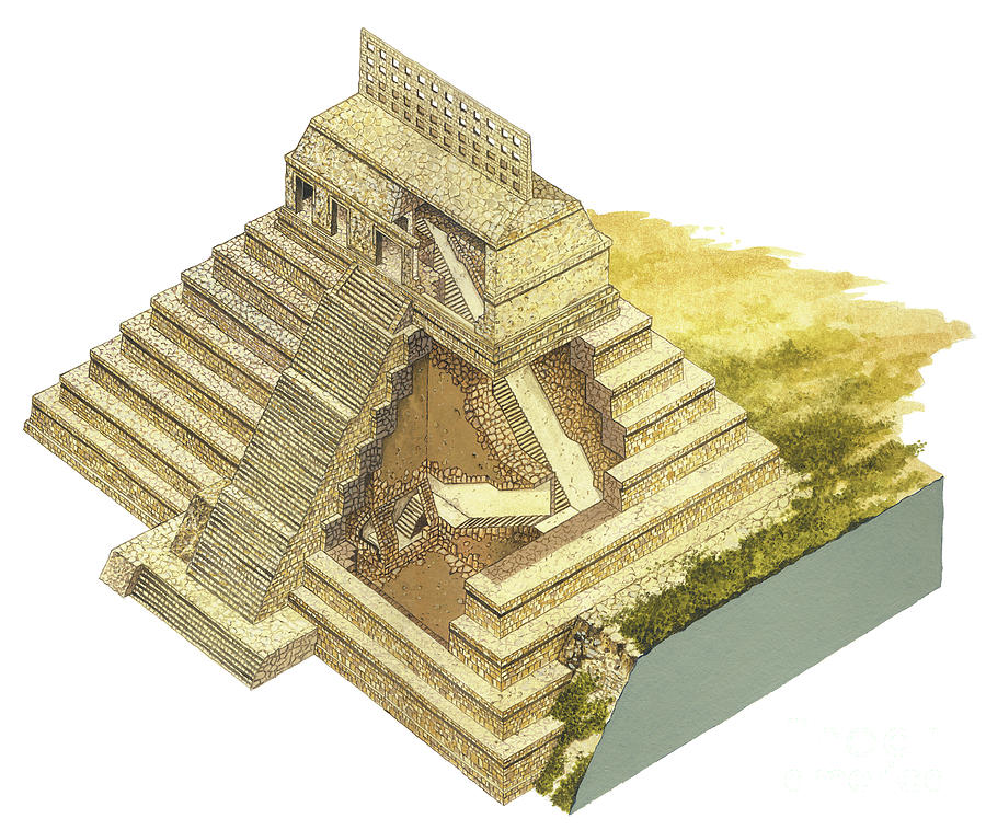Palenque, Mexico Temple Of The Inscriptions Painting by Fernando Aznar Cenamor