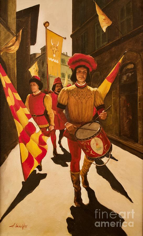 Italy Painting - Palio Procession with a Drummer by Anatol Woolf