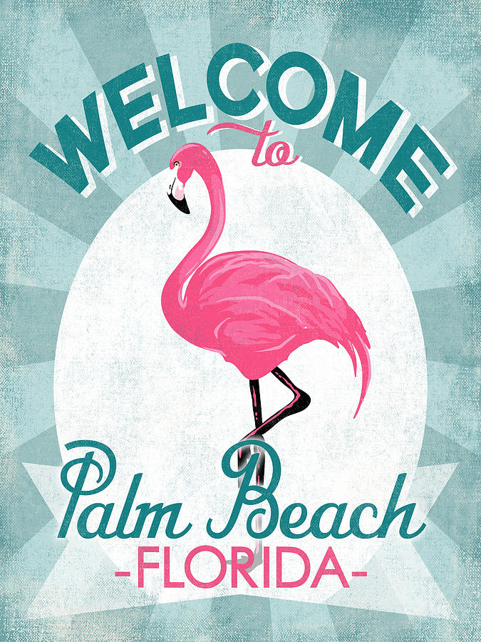 Vintage Digital Art - Palm Beach Florida Pink Flamingo by Flo Karp