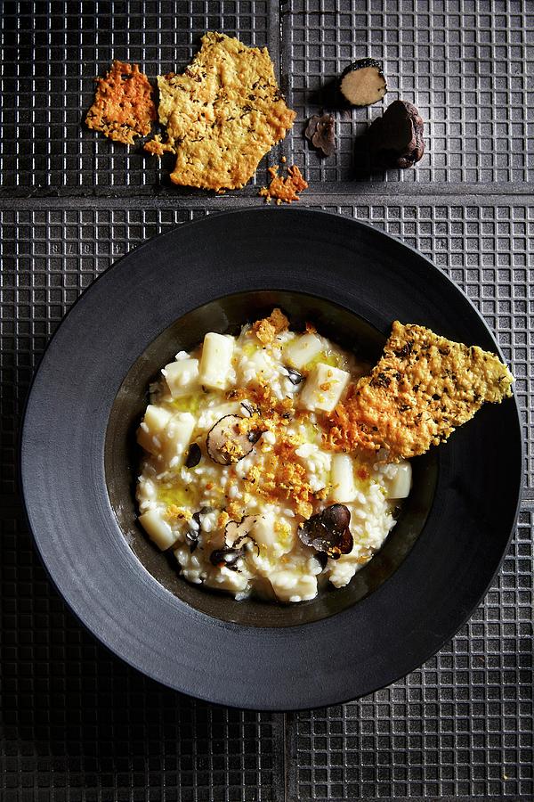 Palm Hearts Risotto With Black Truffles, Whiskey And Parmesan Cheese Photograph by Great Stock!