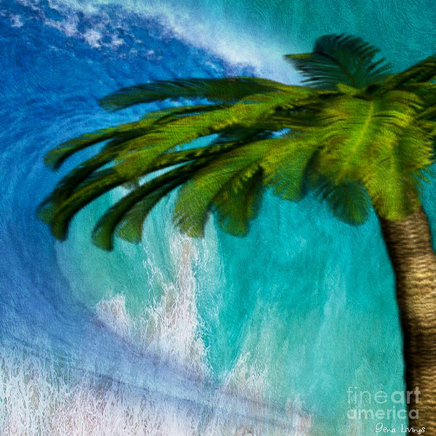 Palm in the Surf Digital Art by Gena Livings