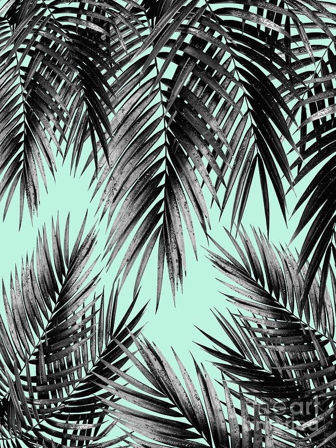 Tropical Jungle Palm Leaf Botanical Floral Green Teal Blue White Mix Wallpaper 