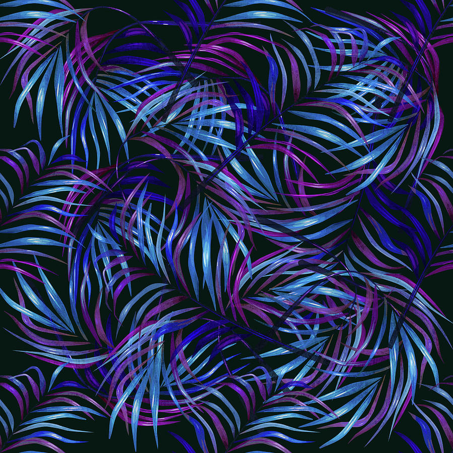 Palm Mixed Media - Palm Leaf Pattern 4 - Tropical Leaf Pattern - Blue, Purple, Violet - Tropical, Botanical Design by Studio Grafiikka