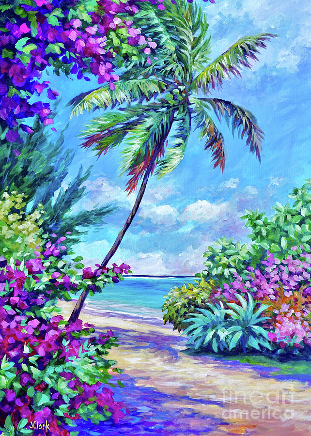 Palm Tree And Bougainvillea 5x7 Painting