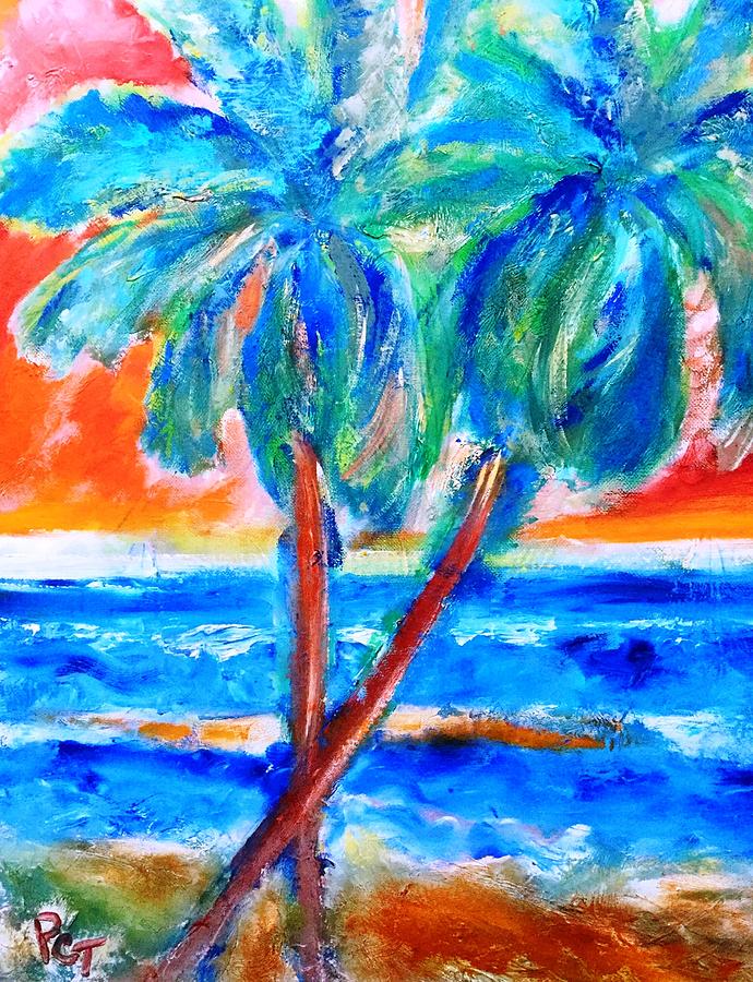Sunset Painting - Palm Tree Island Sunset by Patricia Clark Taylor