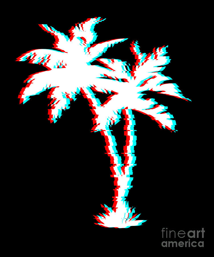 Palm Tree With Glitch Effect Aesthetic Vaporwave Design Premium