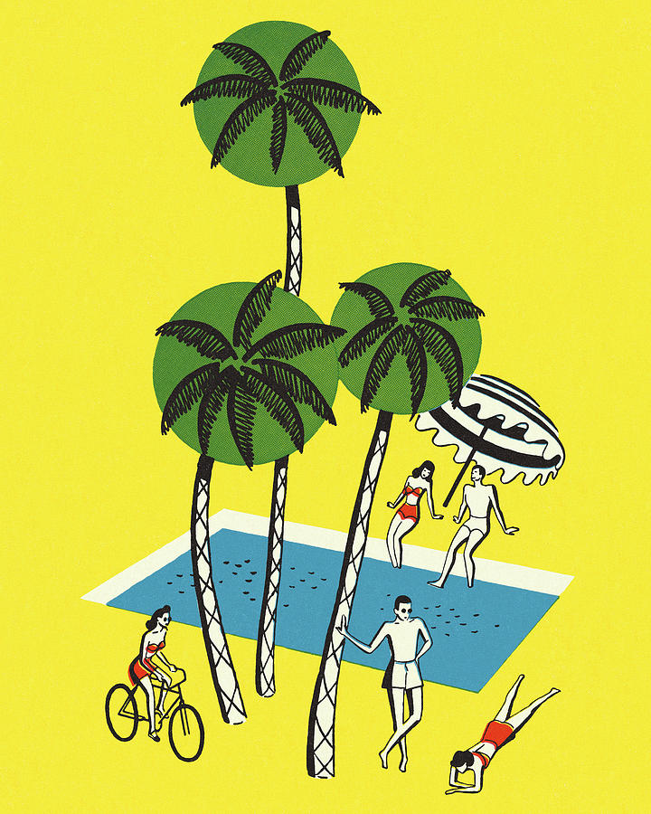 Vintage Drawing - Palm Trees and a Swimming Pool by CSA Images