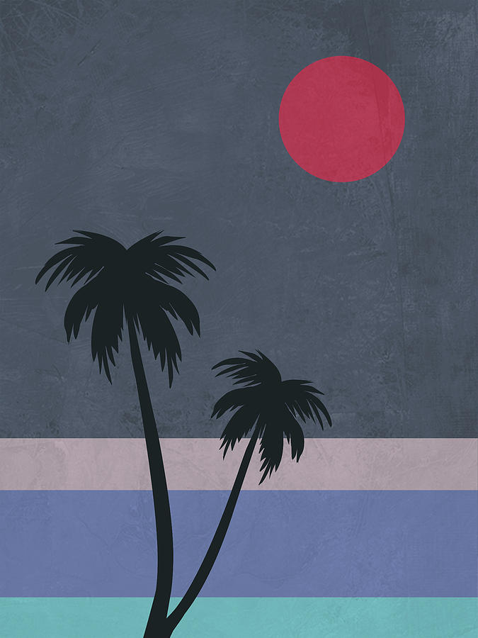 Palm Trees and Red Moon Mixed Media by Naxart Studio - Fine Art America