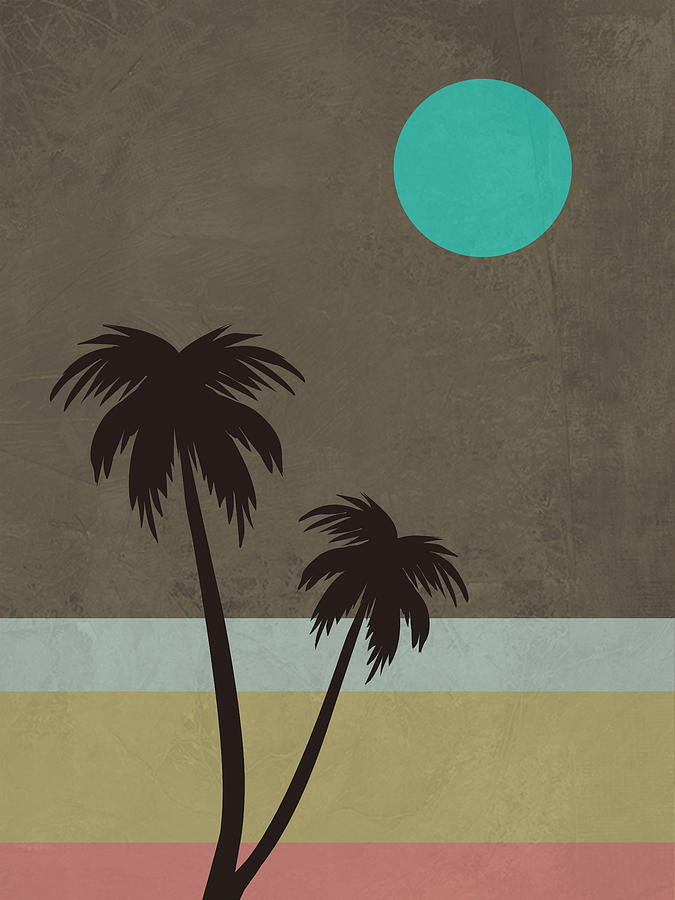 Flower Mixed Media - Palm Trees and Teal Moon by Naxart Studio