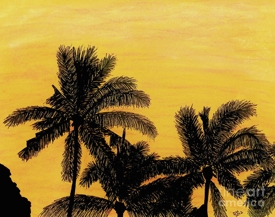 Palm Trees - At - Sunrise Drawing by D Hackett