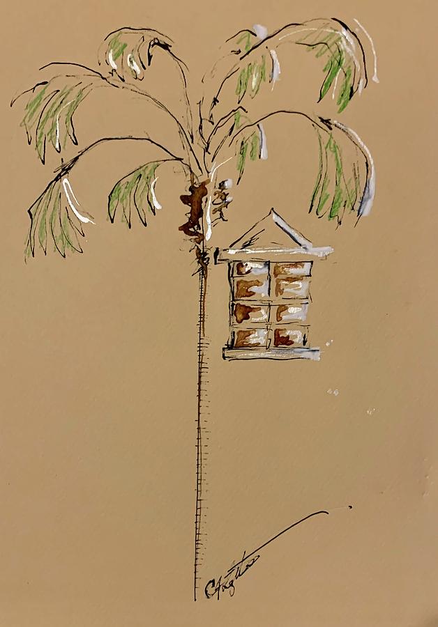 Palmetto Tree over A Charleston Window Drawing by C F Legette