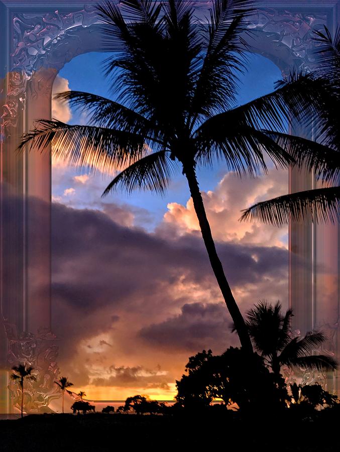Palms at Sunset Digitally Framed Photograph by Lori Seaman