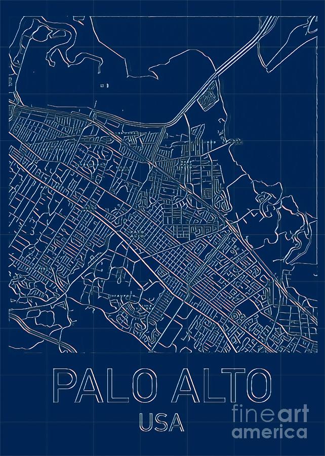 Palo Alto Blueprint City Map Digital Art by HELGE Art Gallery