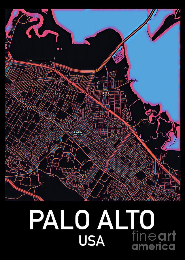 Palo Alto City Map Digital Art by HELGE Art Gallery