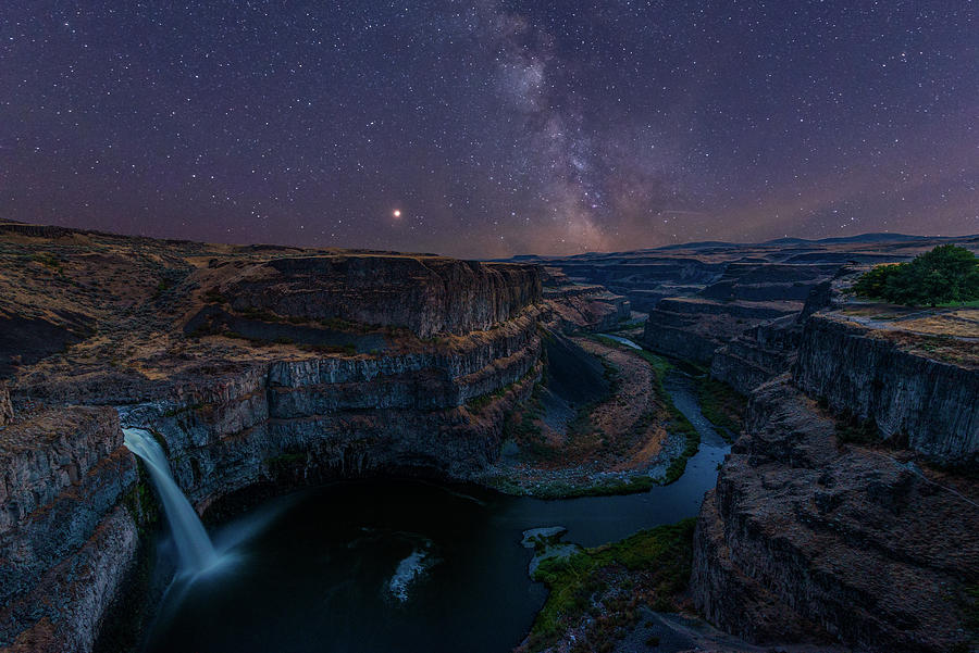 Palouse Falls under Milky Way Digital Art by Michael Lee