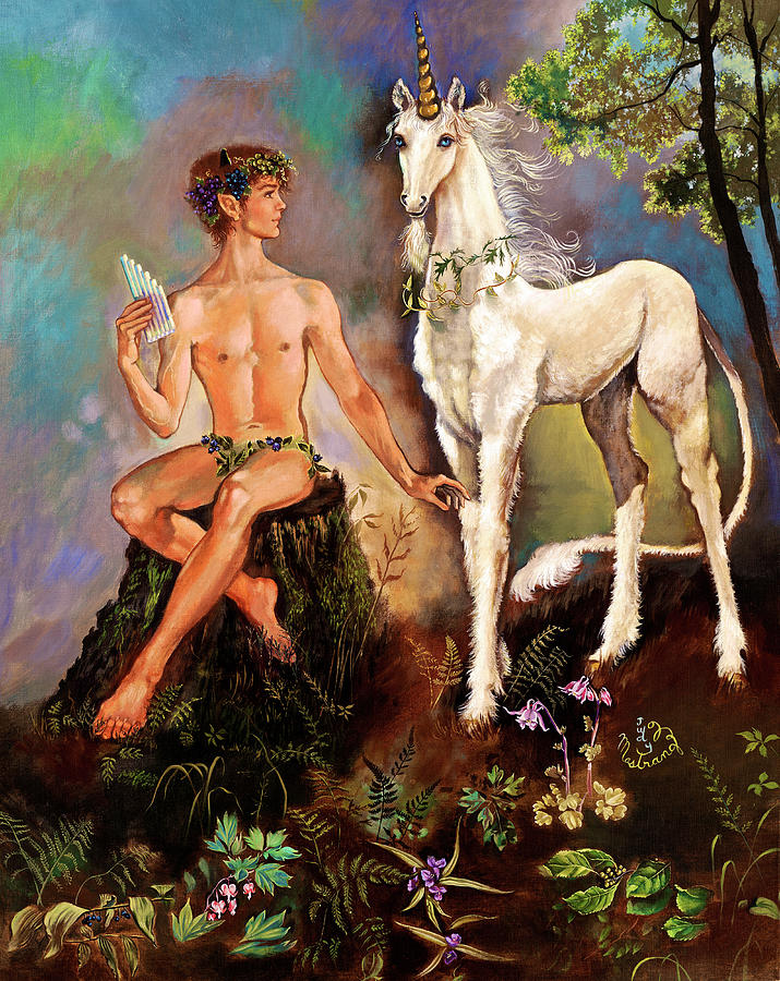 Animal Painting - Pan And Unicorn by Judy Mastrangelo