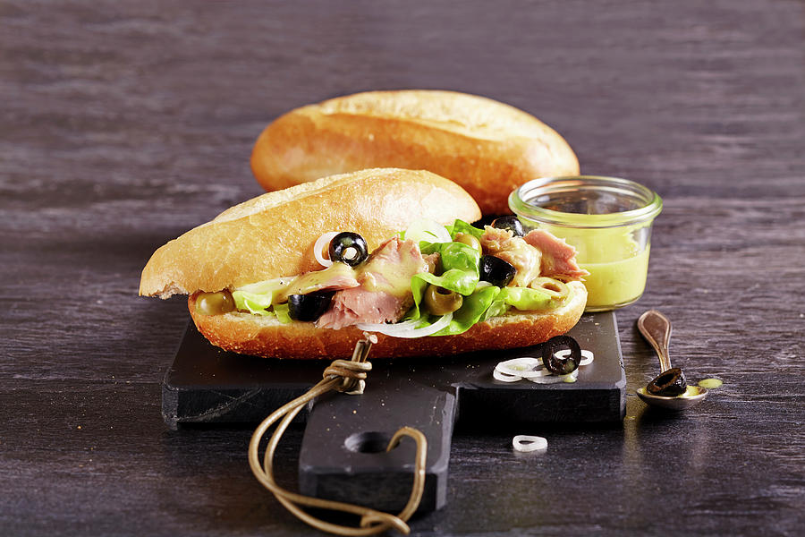 Pan Bagnat Savory Tuna Baguette From Provence With Olive, Mustard