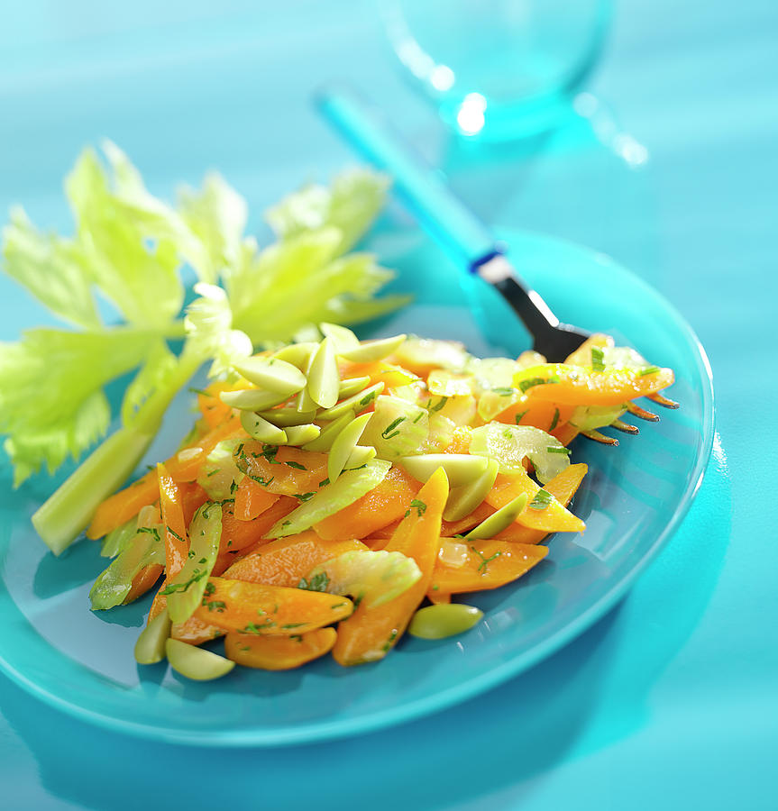 Pan-fried Celery Sticks,carrots And Green Olives Photograph by Bertram