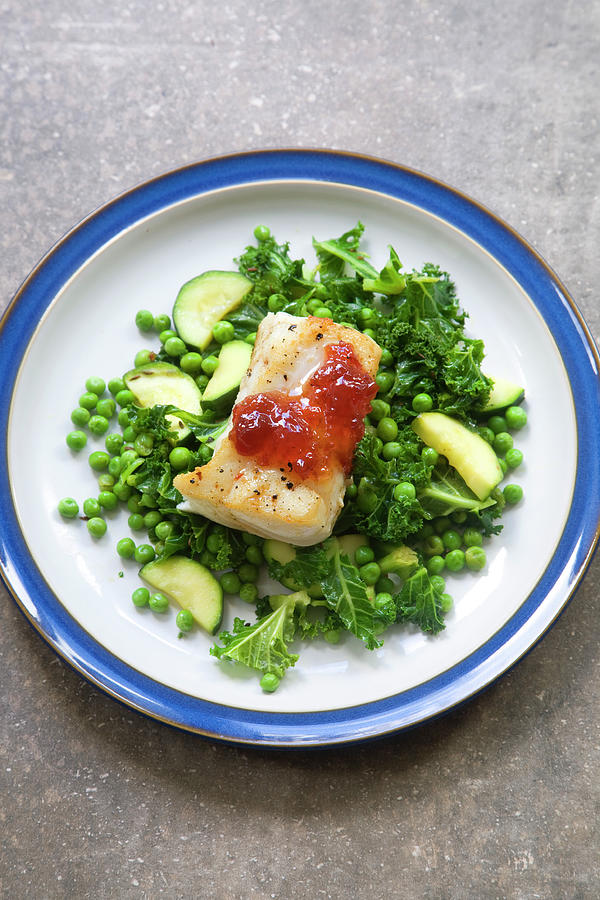 Pan Fried Cod Loin With Steamed Greens And Chilli Jam Photograph by Joy ...