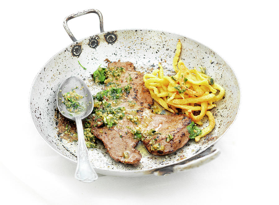 Pan-fried Veal Liver With Parsley And Spaetzli Photograph by Cabanes-valle