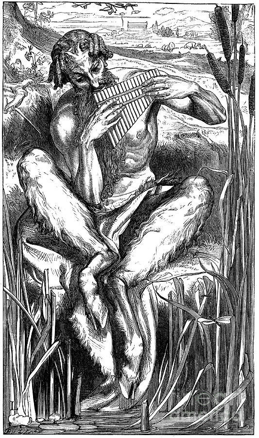 Pan Playing His Pipes, Wood Engraving Drawing by Print Collector