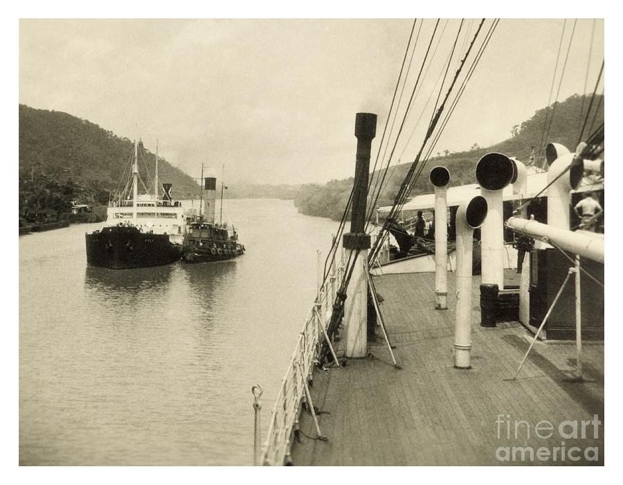 Panama Canal Passing Ship With Tug C.1930 Photograph by David Parker/science Photo Library