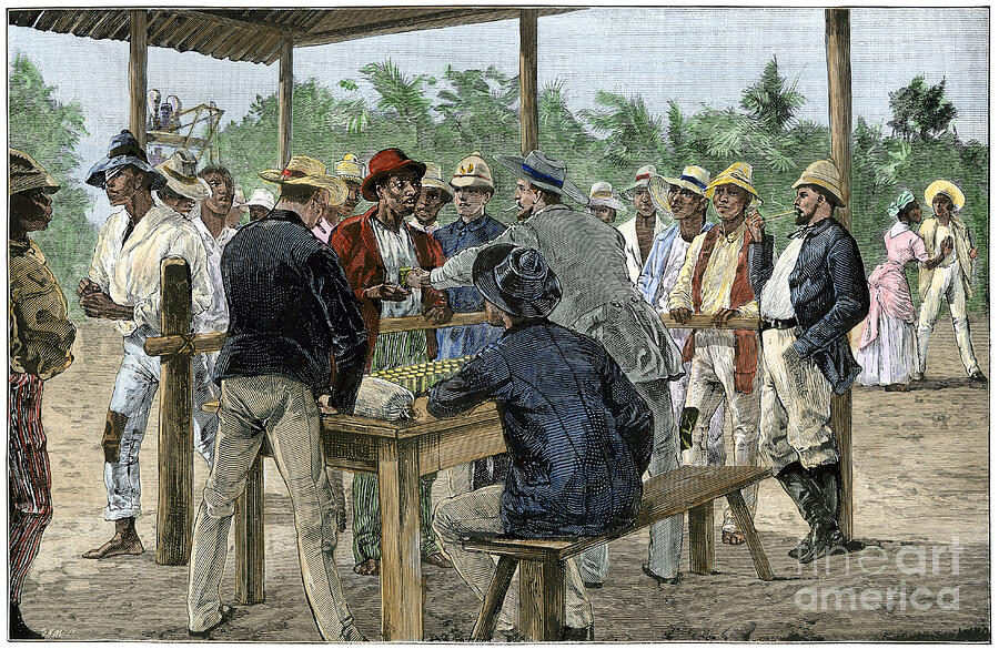 Vintage Drawing - Panama Canal Workers Under The English - English Paying Native Workers Constructing The Panama Canal, 1880s by American School