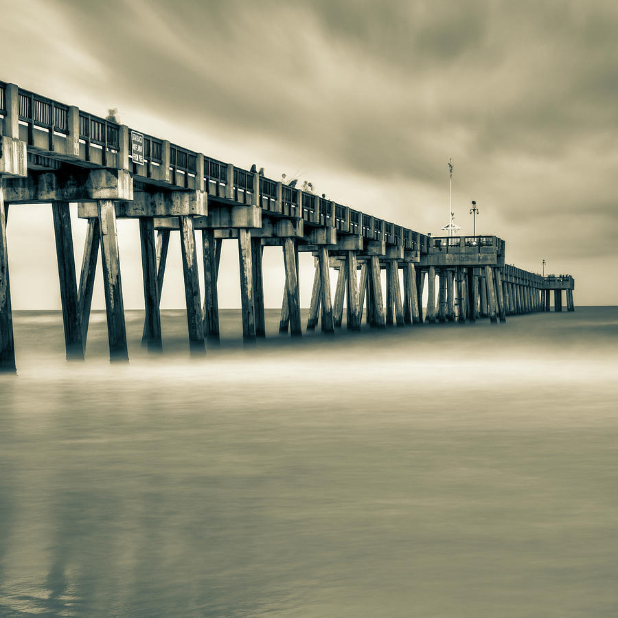 Panama City Beach Florida Pier in Sepia 1x1 Photograph by Gregory Ballos