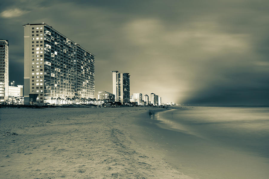 Panama City Beach Florida Skyline at Dusk - Sepia Photograph by Gregory Ballos