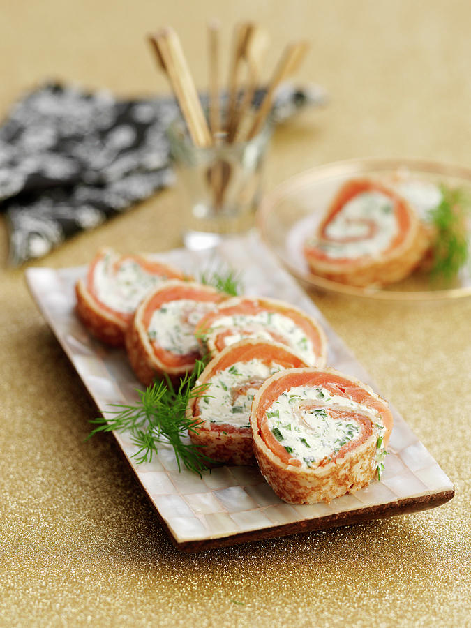 Pancake Rolls With Smoked Salmon And Dill Cream Photograph by Gareth Morgans