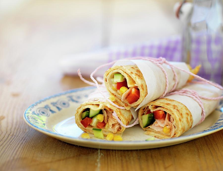 Pancakes Filled With Chicken And Vegetables Photograph by Martin Dyrlv