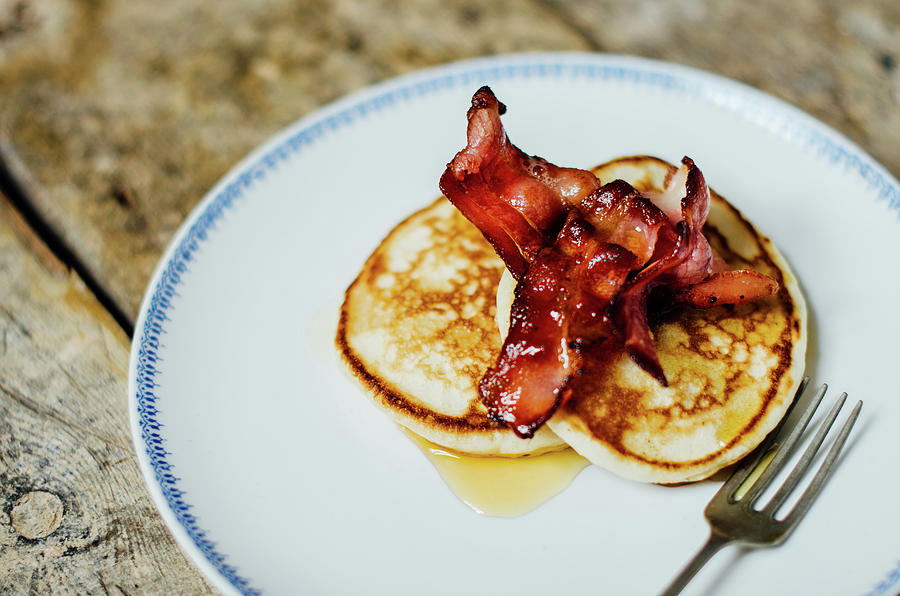 Pancakes With Bacon And Maple Syrup Photograph by Nick Sida