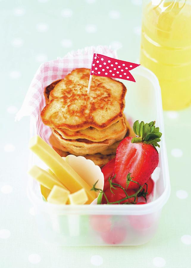 Pancakes With Cheese Sticks And Strawberries Photograph by Great Stock!