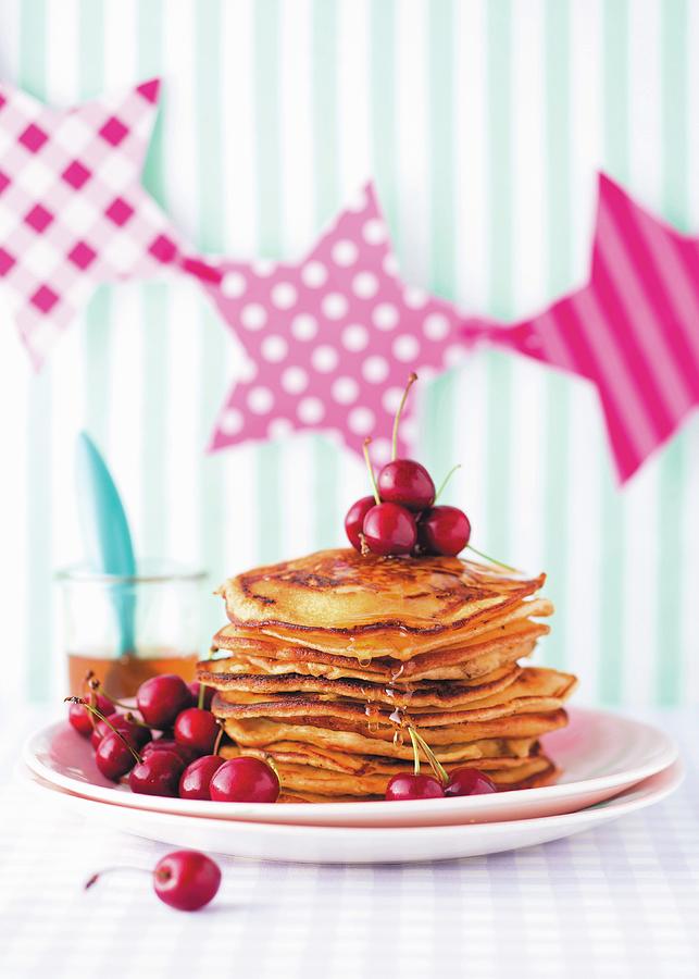 Pancakes With Cherries Photograph by Great Stock!