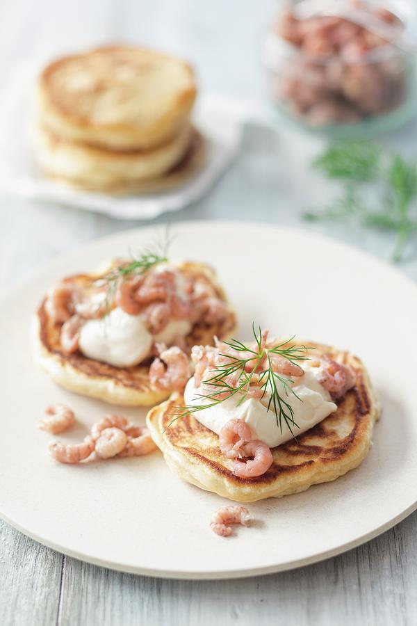 Pancakes With North Sea Crab, Mayonnaise And Dill Photograph by Jan Wischnewski