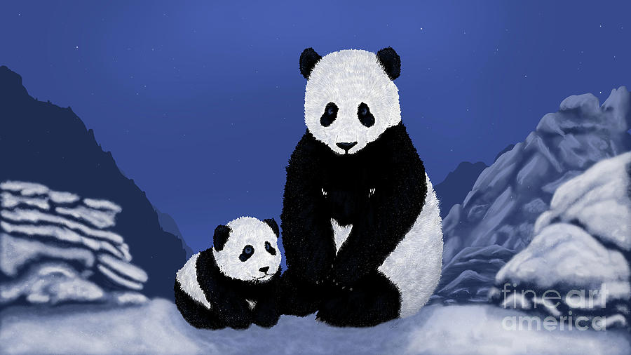 Panda and Cub on Moonlit Snowy Mountains by Ford Family Panda and Cub on Moonlit Snowy Mountains by Ford Family