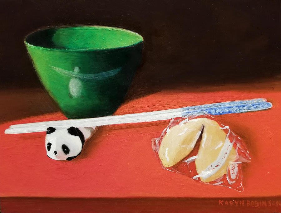 Panda and Green Bowl Painting by Karyn Robinson