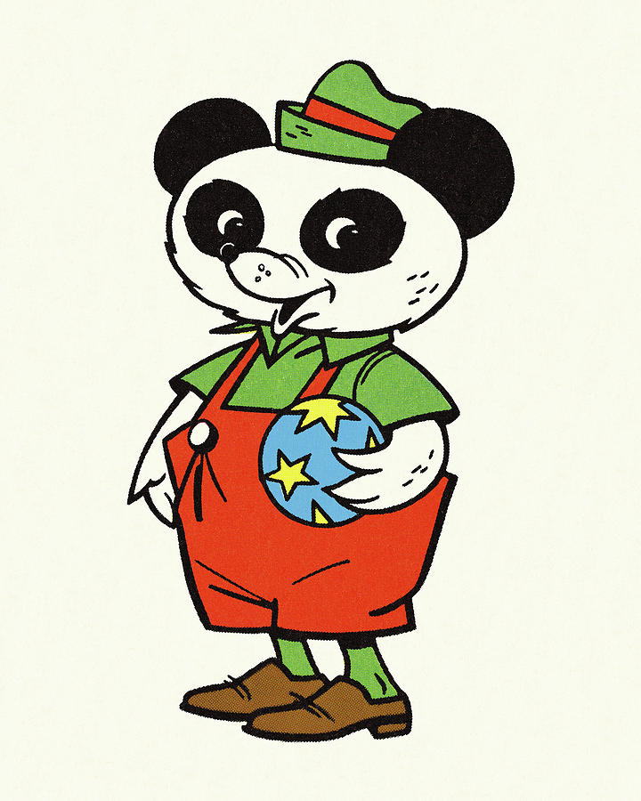 Vintage Drawing - Panda Bear Dressed in Clothes by CSA Images