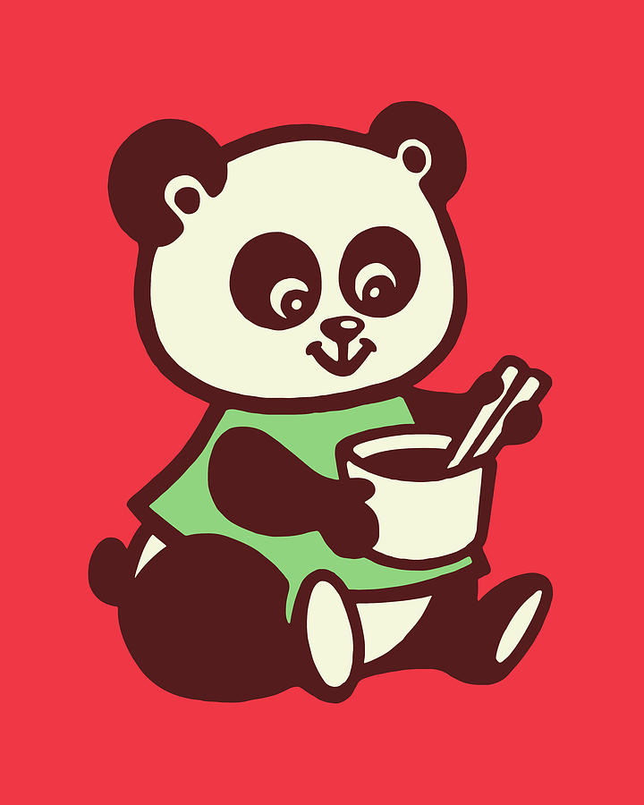 Vintage Drawing - Panda Bear Holding Cup by CSA Images