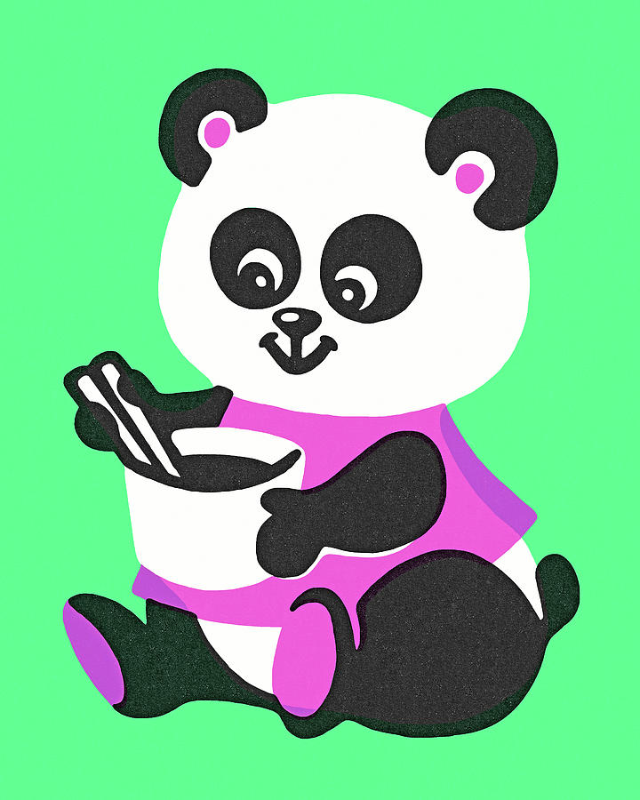 Vintage Drawing - Panda Bear with Cup by CSA Images