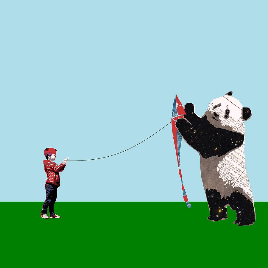 Panda flying kite Digital Art by Keshava Shukla