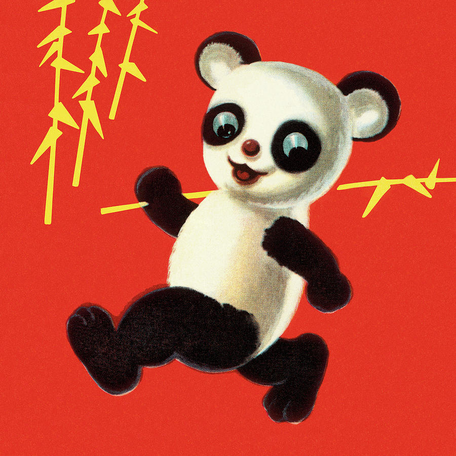 Vintage Drawing - Panda Running With Bamboo by CSA Images
