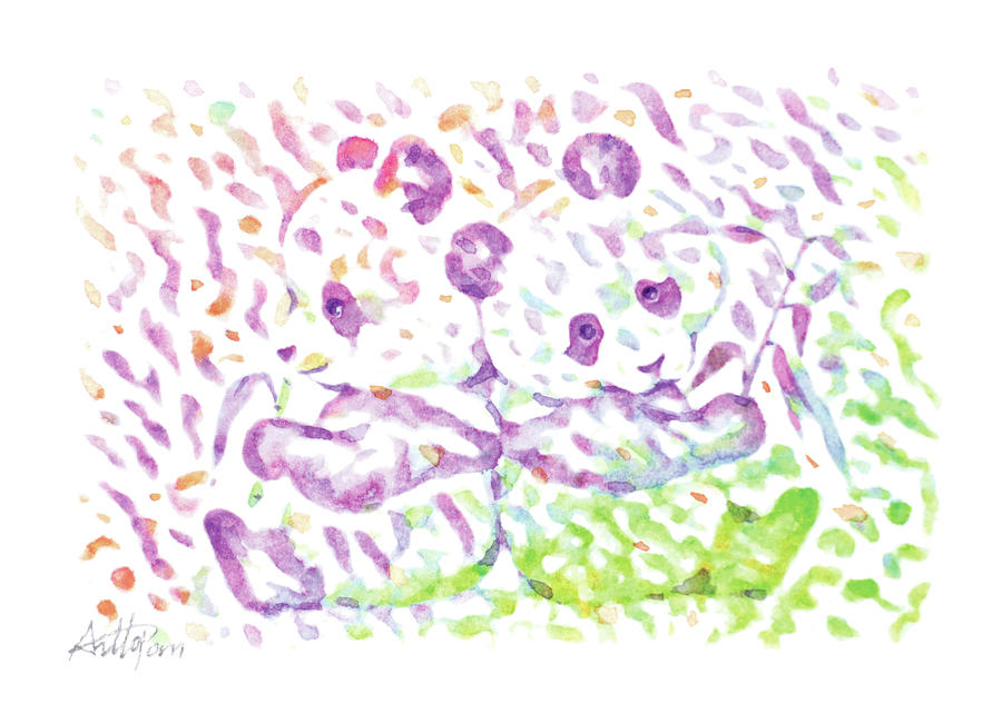 Panda,bear cat, bearcat-Watercolor,Colourful,Dazzling,Impressionism,Handmade,Hand-painted,Greeting Painting by Artto Pan
