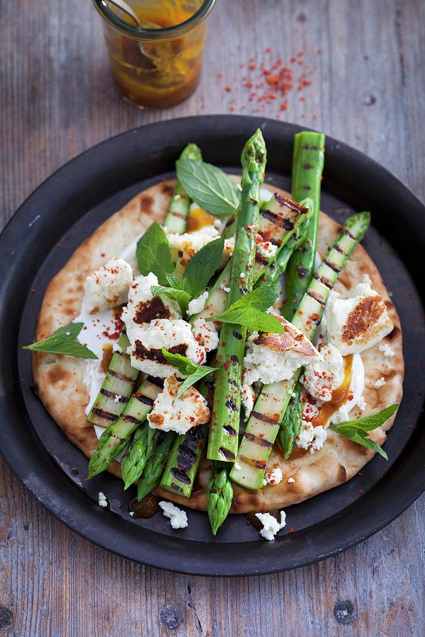 Paneer With Grilled Asparagus, Chillis And Mint On A Flatbread Photograph by Eising Studio