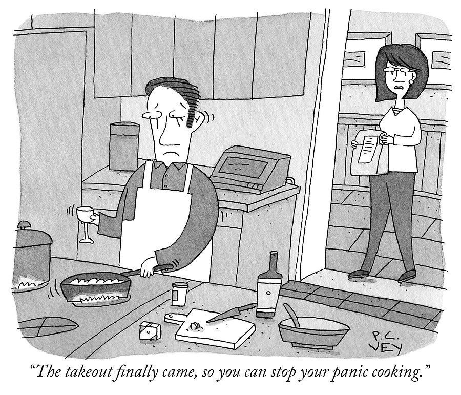 Panic cooking Drawing by Peter C Vey