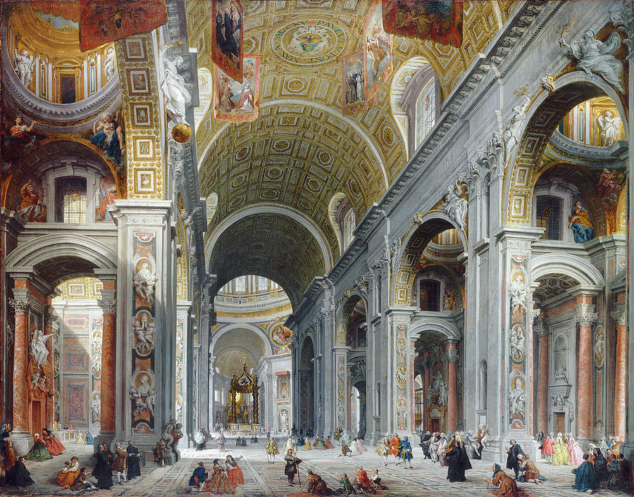 Interior of Saint Peters, Rome, C1754 Painting by Giovanni Paolo Panini